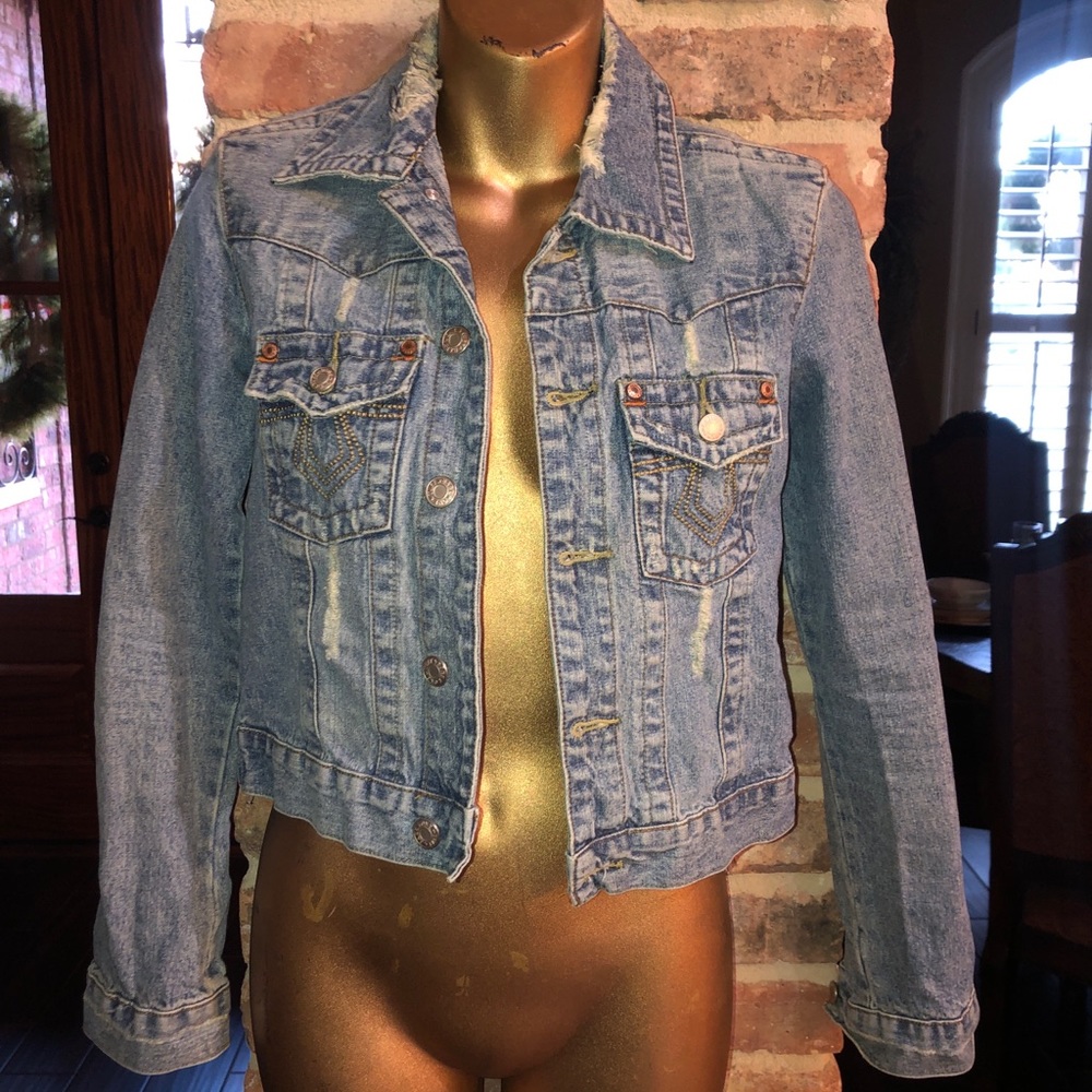 One tough babe blue Jean jacket size small distressed